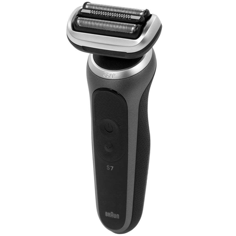 Braun 72-G1200s вид спереди — эргономичный корпус с кнопкой включения и бреющей головкой