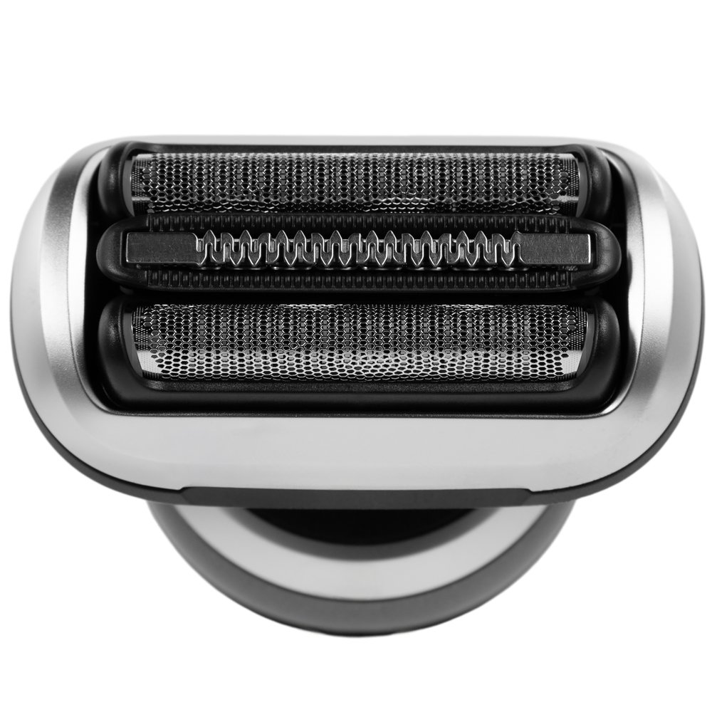 Braun 72-G1200s раскрытая бреющая головка — три элемента системы тройного действия, две сетки и центральный блок