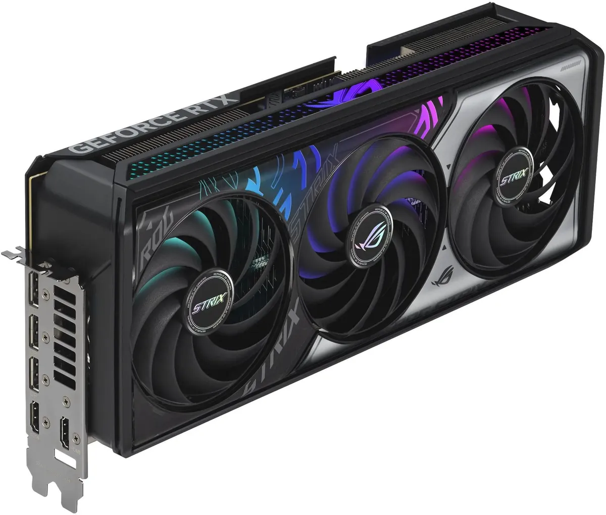 ASUS ROG STRIX RTX 5070 боковой профиль порты HDMI DisplayPort задняя панель
