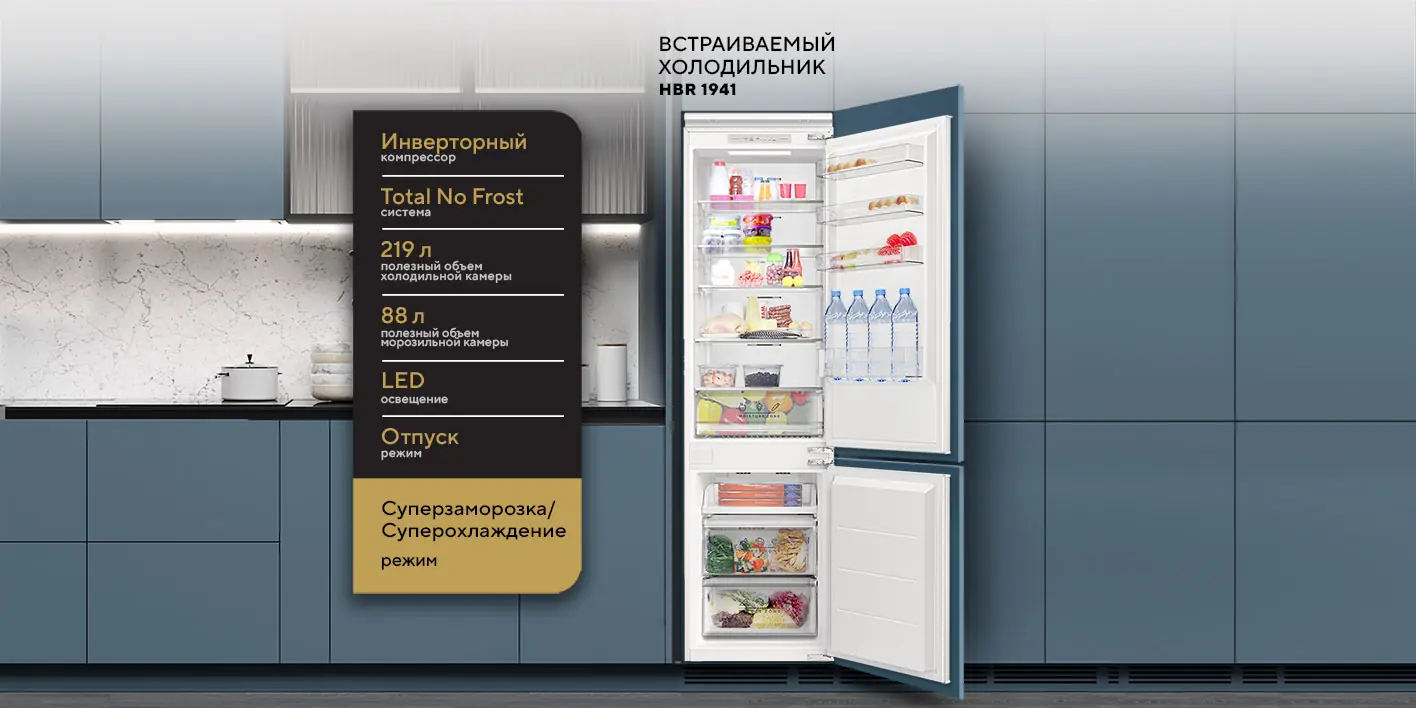Hyundai HBR 1941 встраиваемый холодильник общий вид фасад