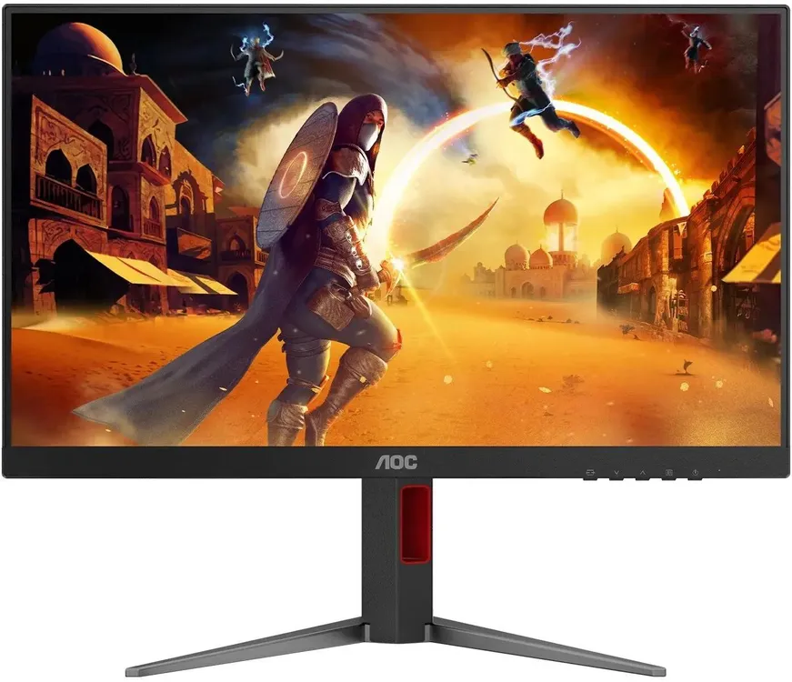 AOC 24G4H игровой монитор вид спереди с красным акцентом подставки