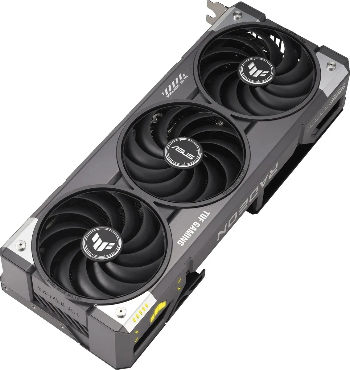 ASUS TUF Gaming RX 9070 XT вид сверху три вентилятора охлаждения