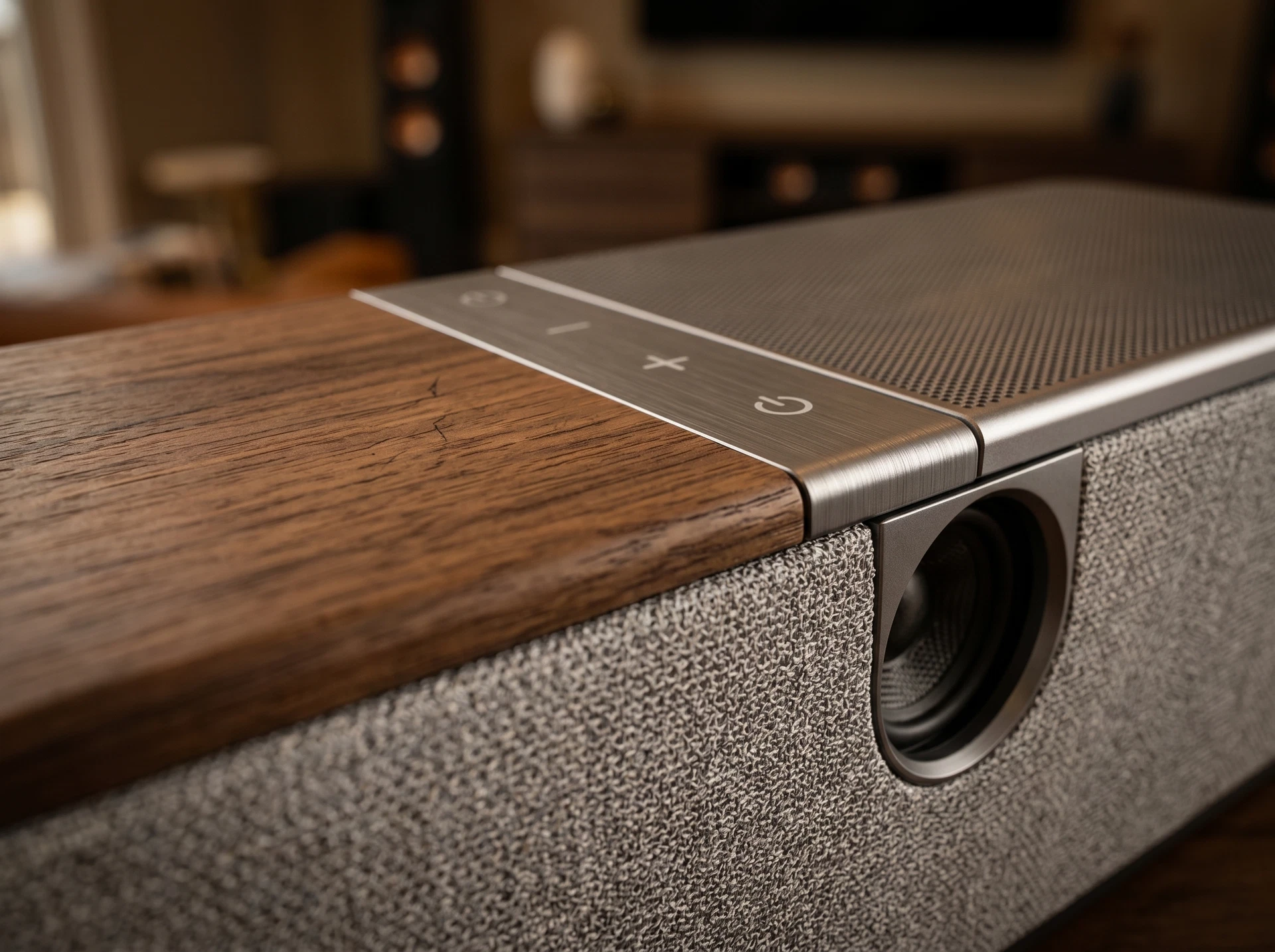 Klipsch Flexus Core 200 Walnut в интерьере — установка под телевизором на тумбе