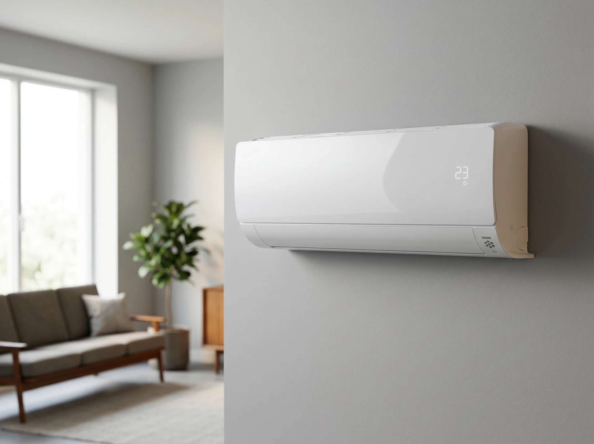 LG ProCool B24TS в интерьере гостиной — настенный монтаж над диваном