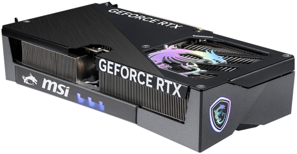 MSI GeForce RTX 5060 Ti 8G GAMING боковой профиль система охлаждения и RGB подсветка