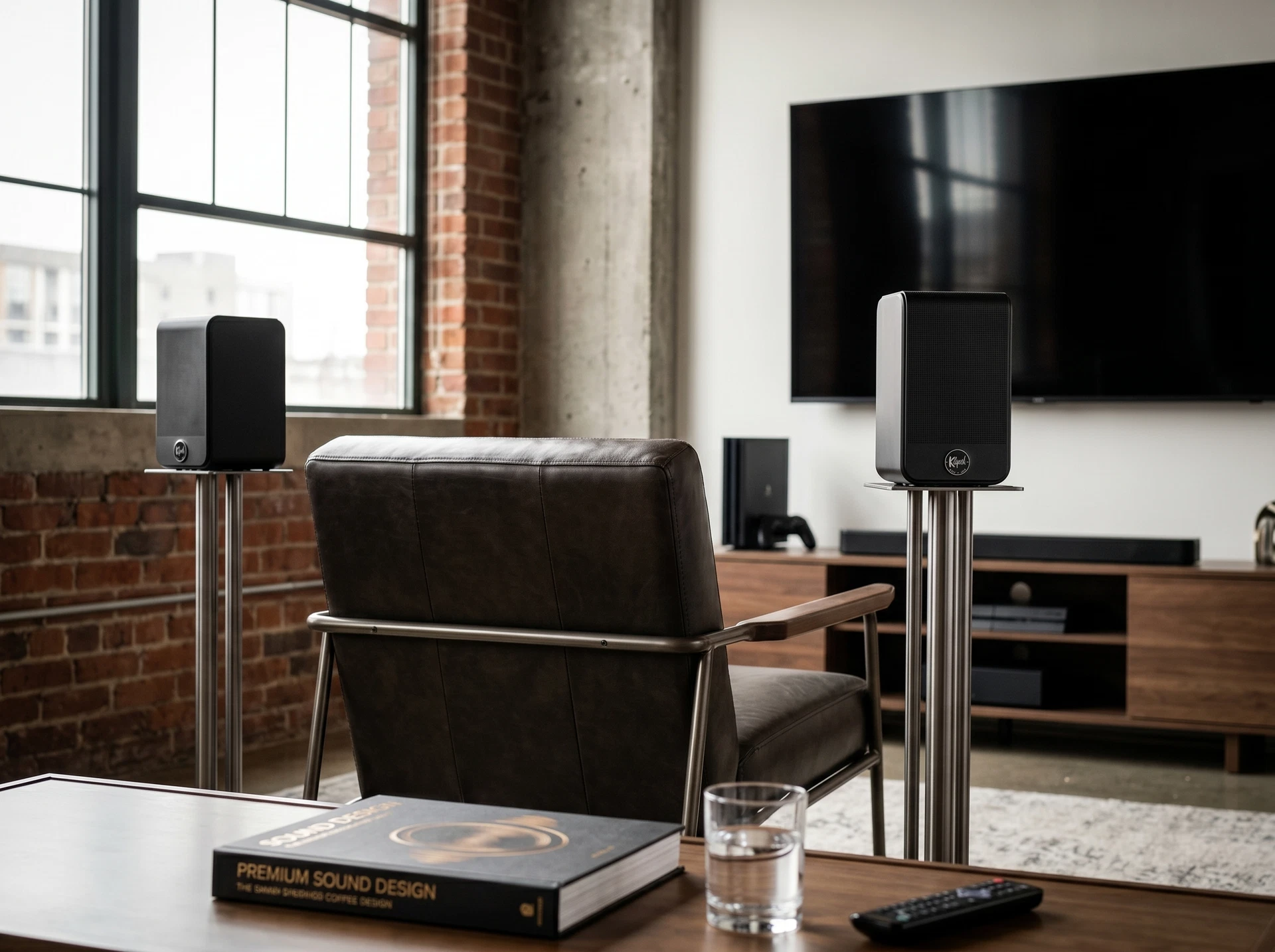 Klipsch Flexus Surr 100 беспроводные тыловые колонки в интерьере гостиной