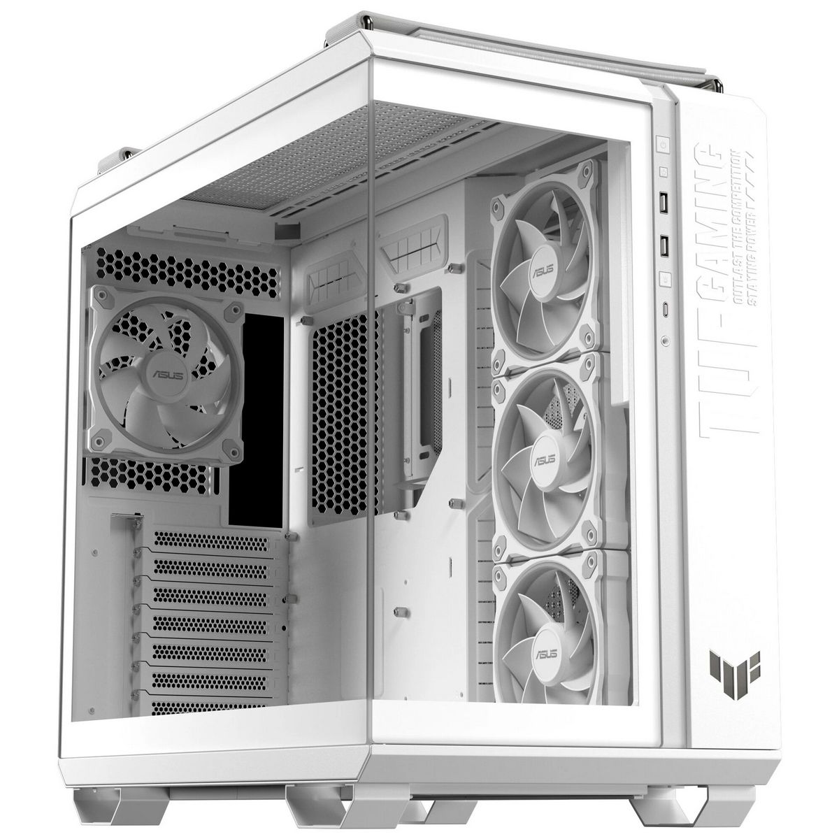 ASUS TUF Gaming GT502 Horizon ARGB три вентилятора ASUS без подсветки боковой вид охлаждение компонентов