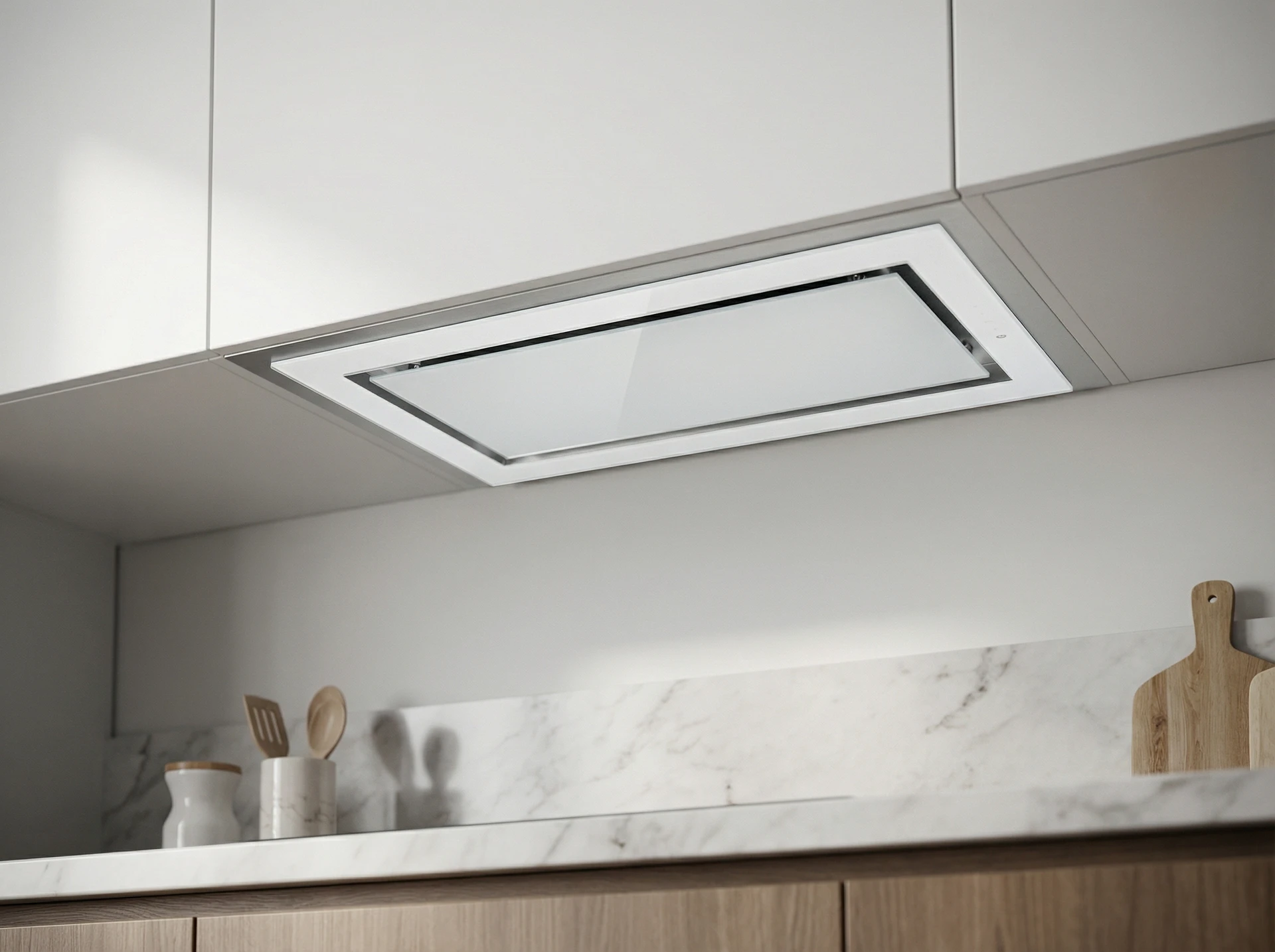 Встраиваемая вытяжка Meferi Inbox glass comfort 60wh белый - фото в интерьере
