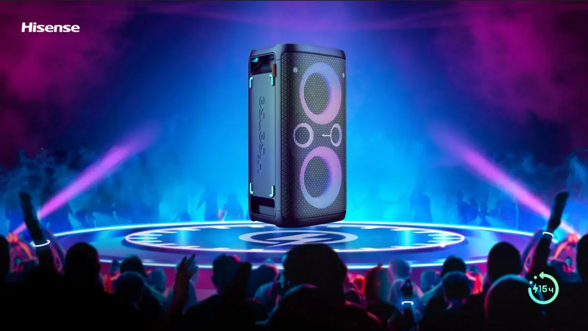 Hisense Party Rocker One динамики крупным планом &mdash; 2 ВЧ и 2 НЧ динамика
