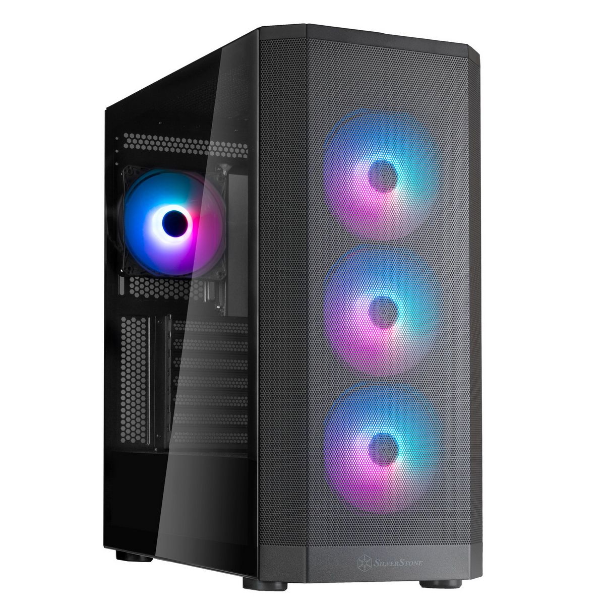 SilverStone SST-FA514X-BG вид спереди с ARGB-подсветкой вентиляторов