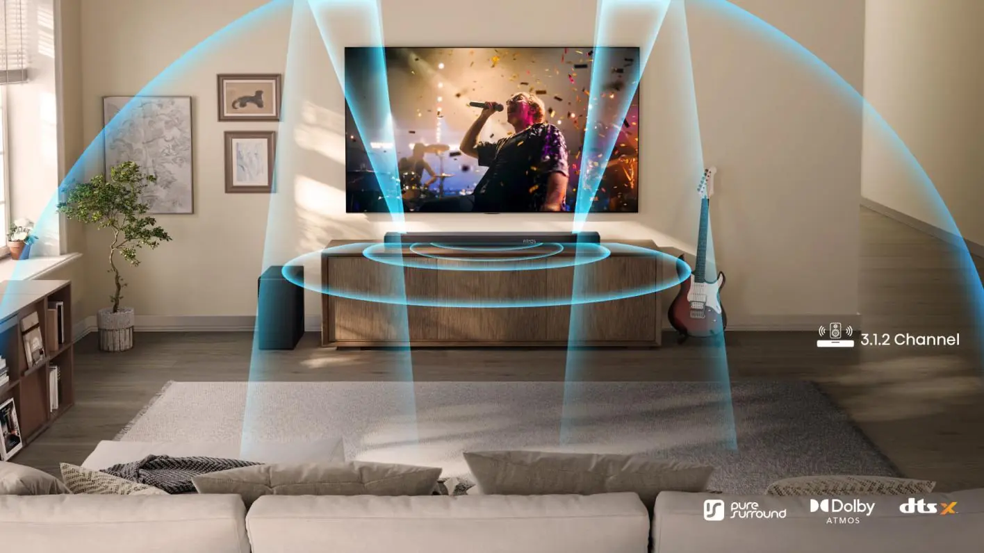 Hisense AX3120Q саундбар 3.1.2 с Dolby Atmos и DTS:X в гостиной