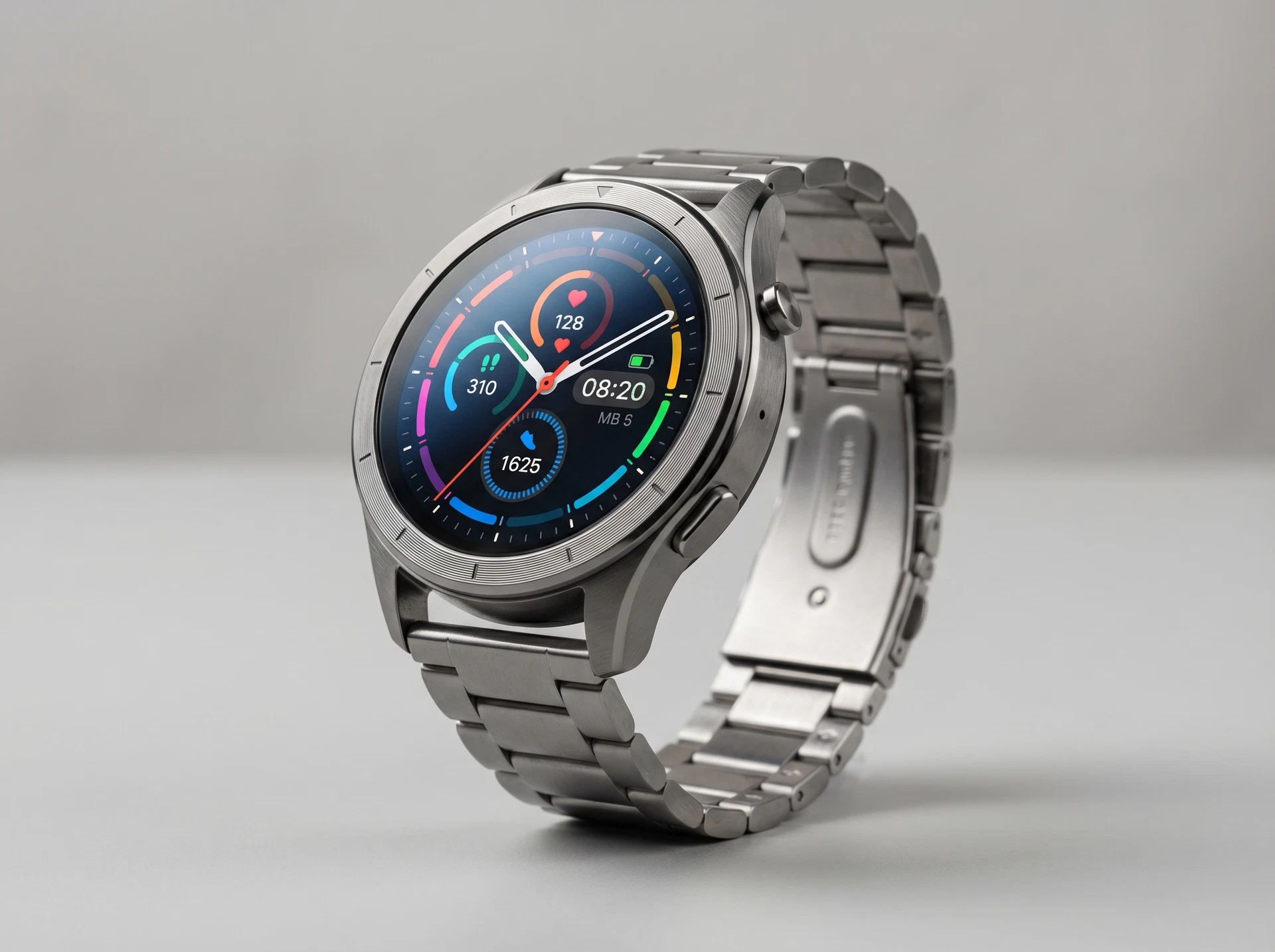 TTEC Tempus Pro 45mm — дизайн корпуса под углом, металлический браслет со звеньями крупным планом