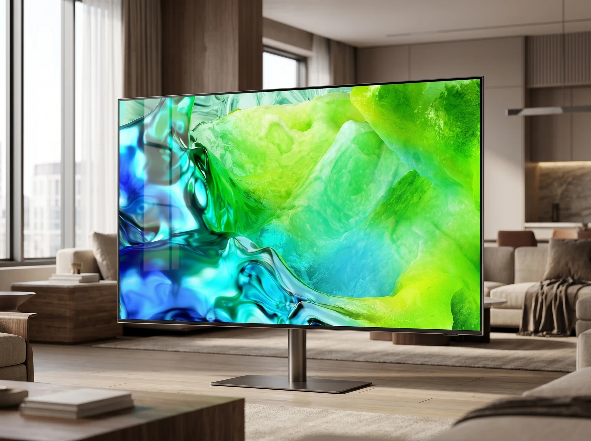 Samsung QE55QN80H в интерьере гостиной — Neo QLED 55 дюймов на подставке