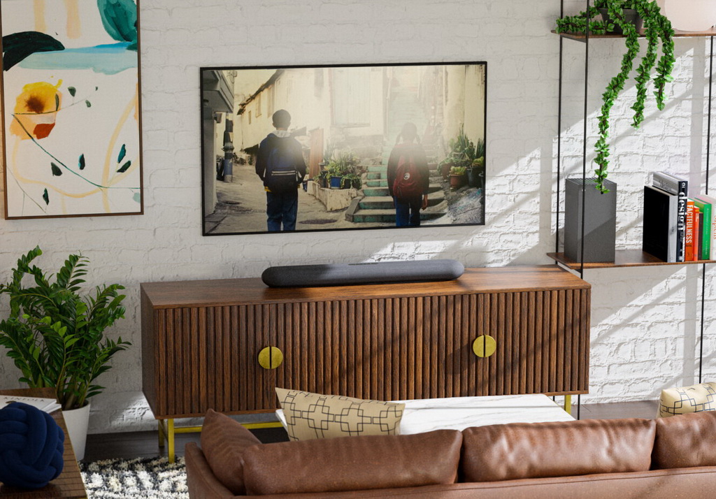 Bluesound PULSE CINEMA MINI Black в интерьере гостиной — вид спереди