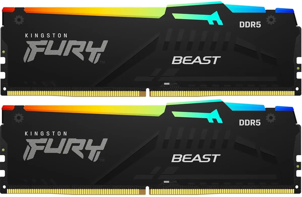 Kingston Fury Beast KF552C36BBEAK2-32 DDR5 два модуля чёрный корпус RGB подсветка вид спереди