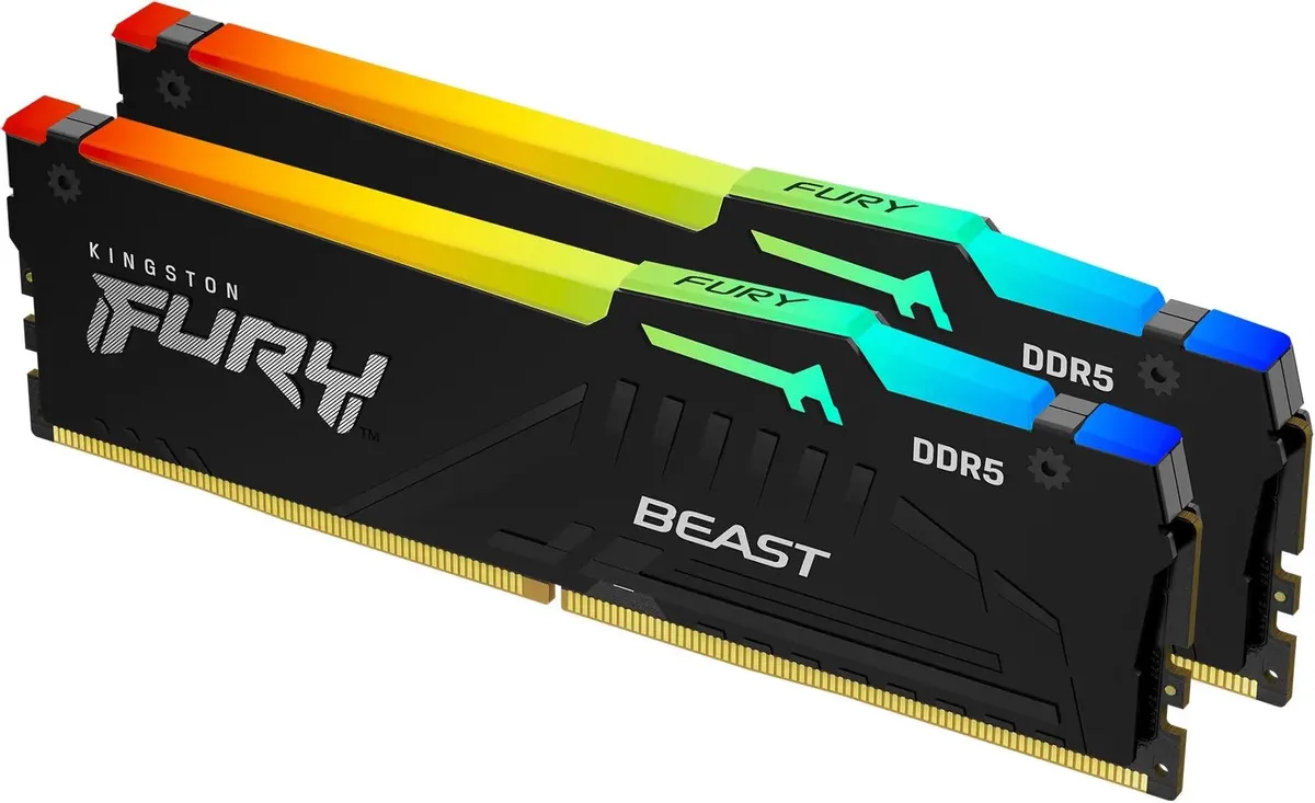 Kingston Fury Beast KF552C36BBEAK2-32 DDR5 два модуля под углом RGB подсветка градиент дизайн корпуса