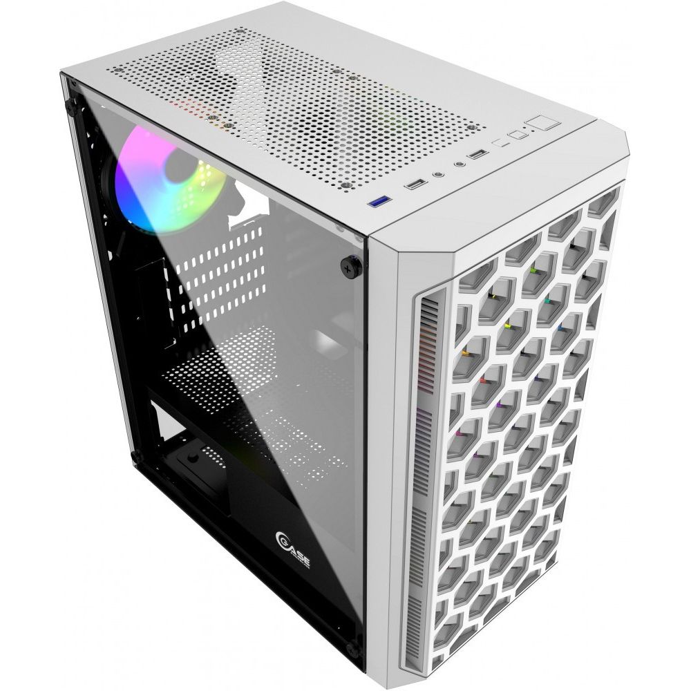 Powercase Mistral Micro Z3W изометрический вид прозрачное боковое окно RGB подсветка верхняя панель с портами