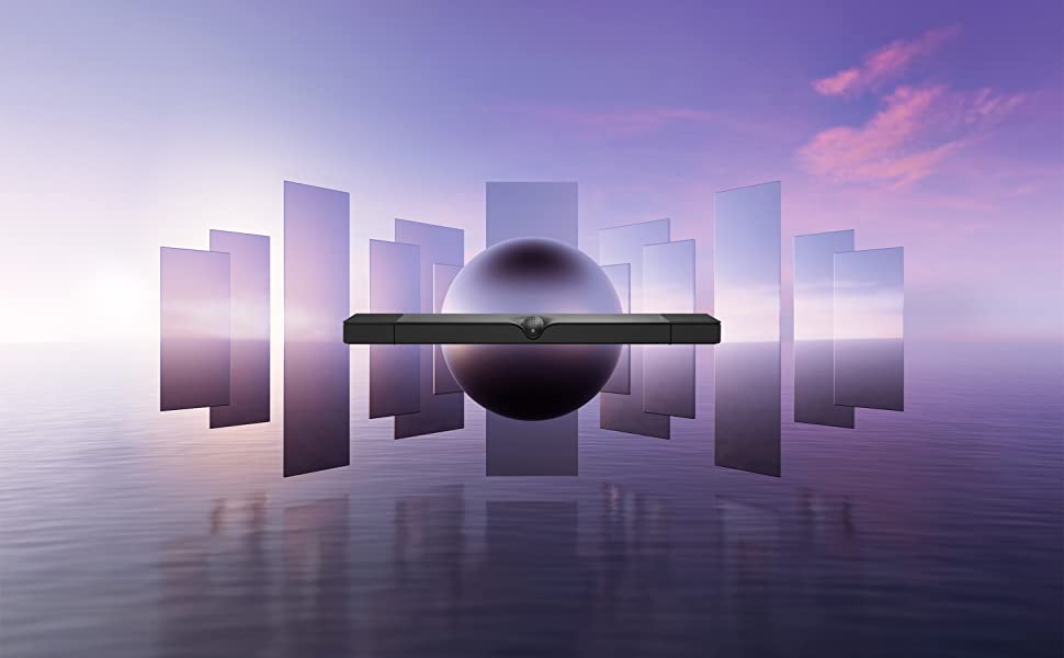 Devialet Dione Matte Black — концептуализация пространственного звука Dolby Atmos 5.1.2: саундбар в центре, окружённый звуковыми панелями и сферой