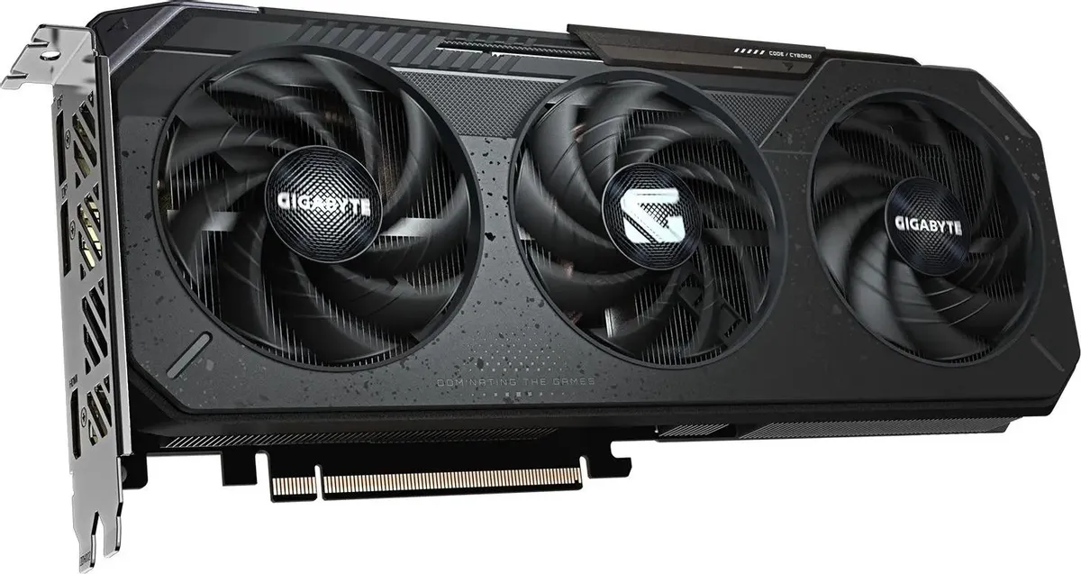 Gigabyte RX 9060 XT GAMING вид сбоку разъём питания 8-pin и крепление к слоту PCI-E