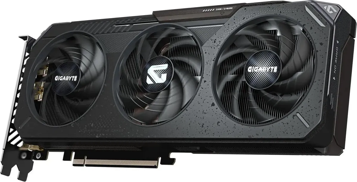 Gigabyte Radeon RX 9060 XT GAMING три вентилятора фронтальный вид логотип Gigabyte