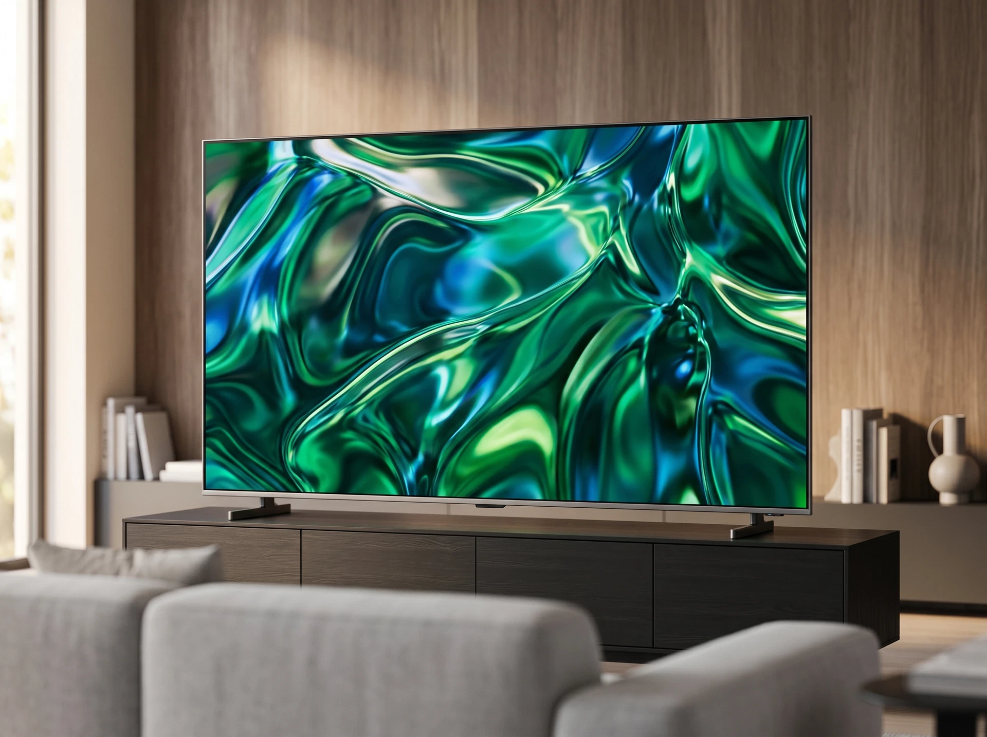 Samsung QE75QN80H в интерьере гостиной — 75 дюймов на стене