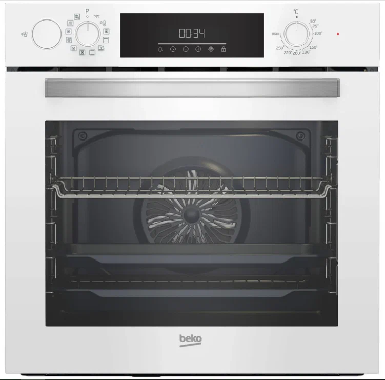Beko BBIS143N0W встраиваемый духовой шкаф белый с дисплеем и конвекцией вид спереди