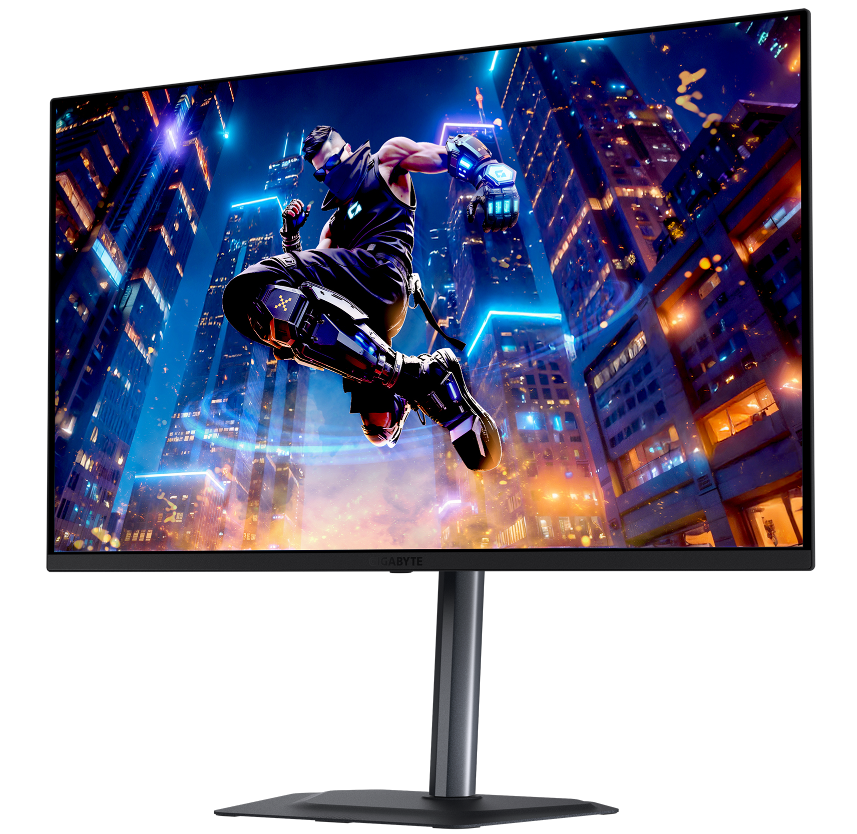 Gigabyte MO32U2 вид под углом тонкий корпус узкие рамки дизайн и форм-фактор