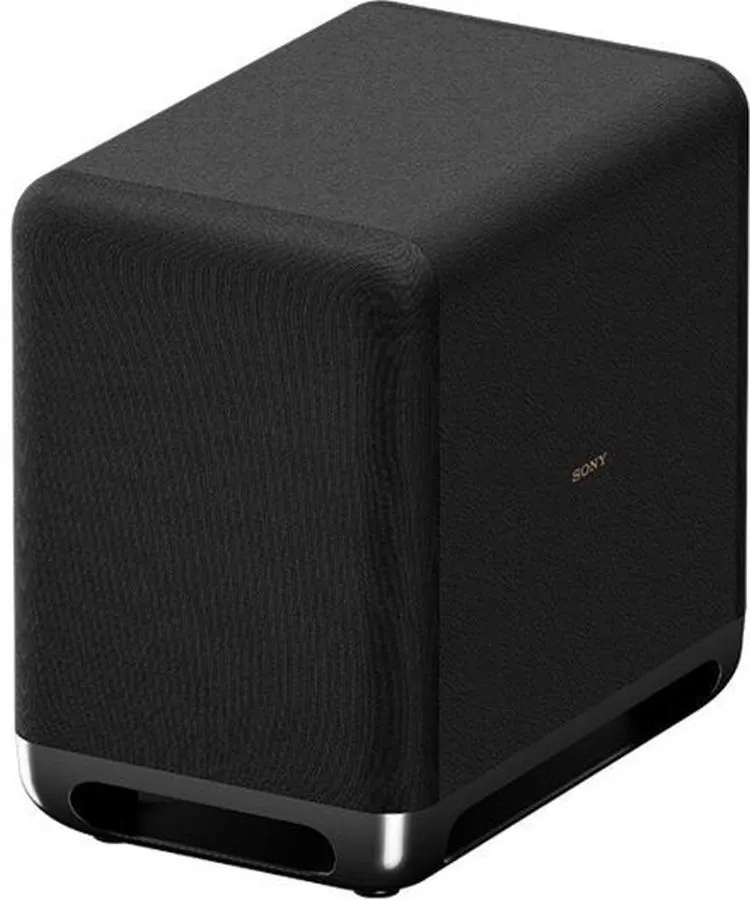 Sony SA-SW5 боковой профиль трёхмерный вид глубина корпуса и металлическое основание