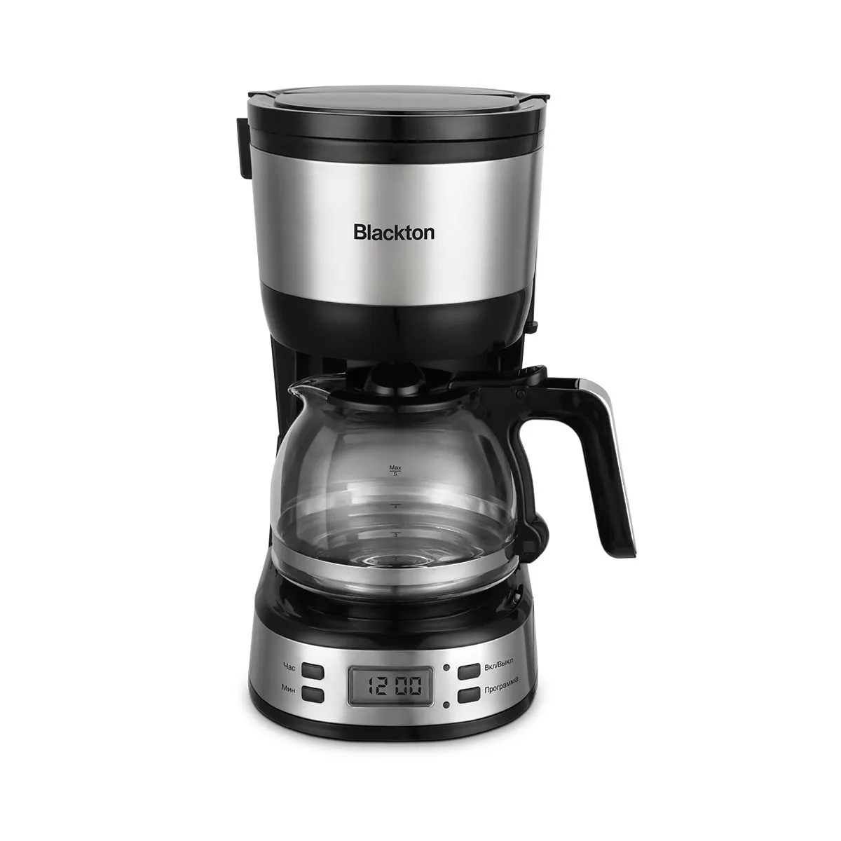 Blackton Bt CM1115 с открытой крышкой — внутренняя конструкция, кувшин с разметкой объёма и панель управления
