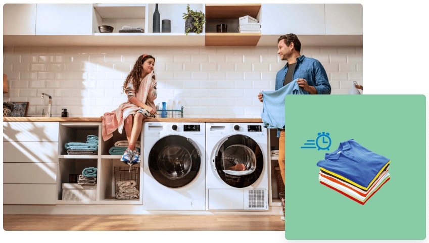 Beko Beyond B3WFR572WB быстрая стирка и сушка функция Fast+ иконографика цикла