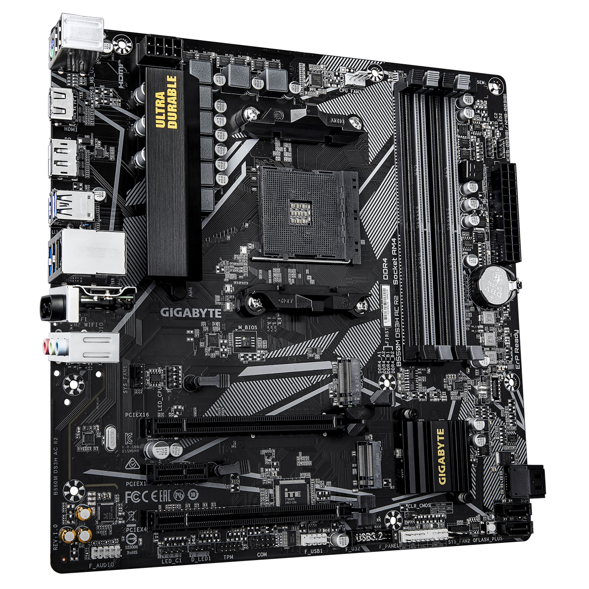 GIGABYTE B550M DS3H AC R2 задняя панель I/O порты и разъёмы