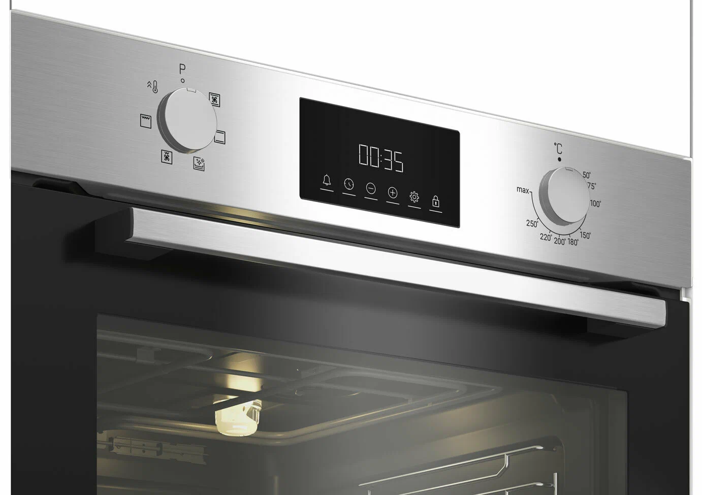 Indesit IBFTE 3644 IX панель управления — дисплей, механические регуляторы, стеклянная дверца с подсветкой