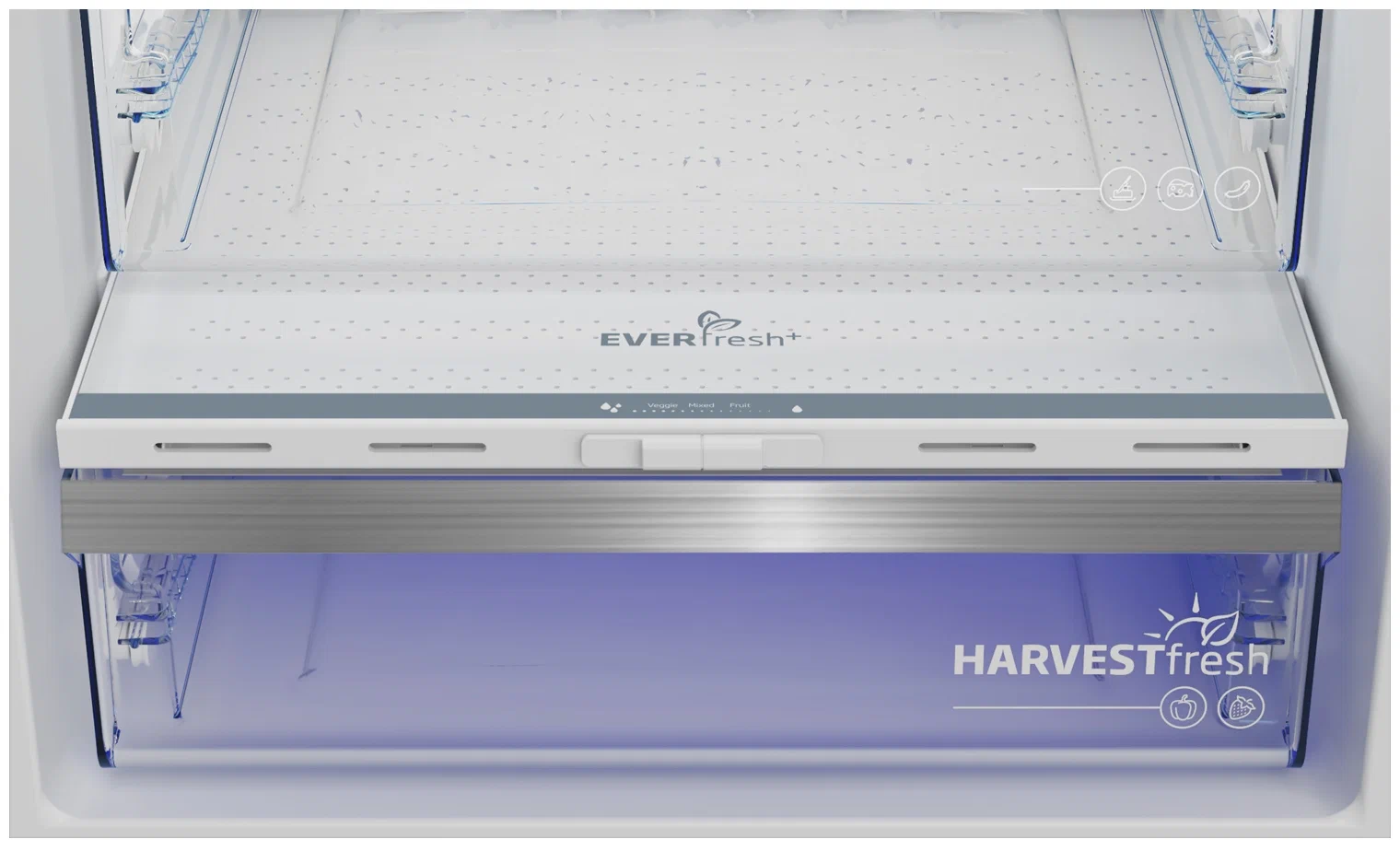 Beko B5RCNK363ZW зона EVERfresh+ с контролем влажности и отсек HarvestFresh с синей подсветкой для сохранения витаминов