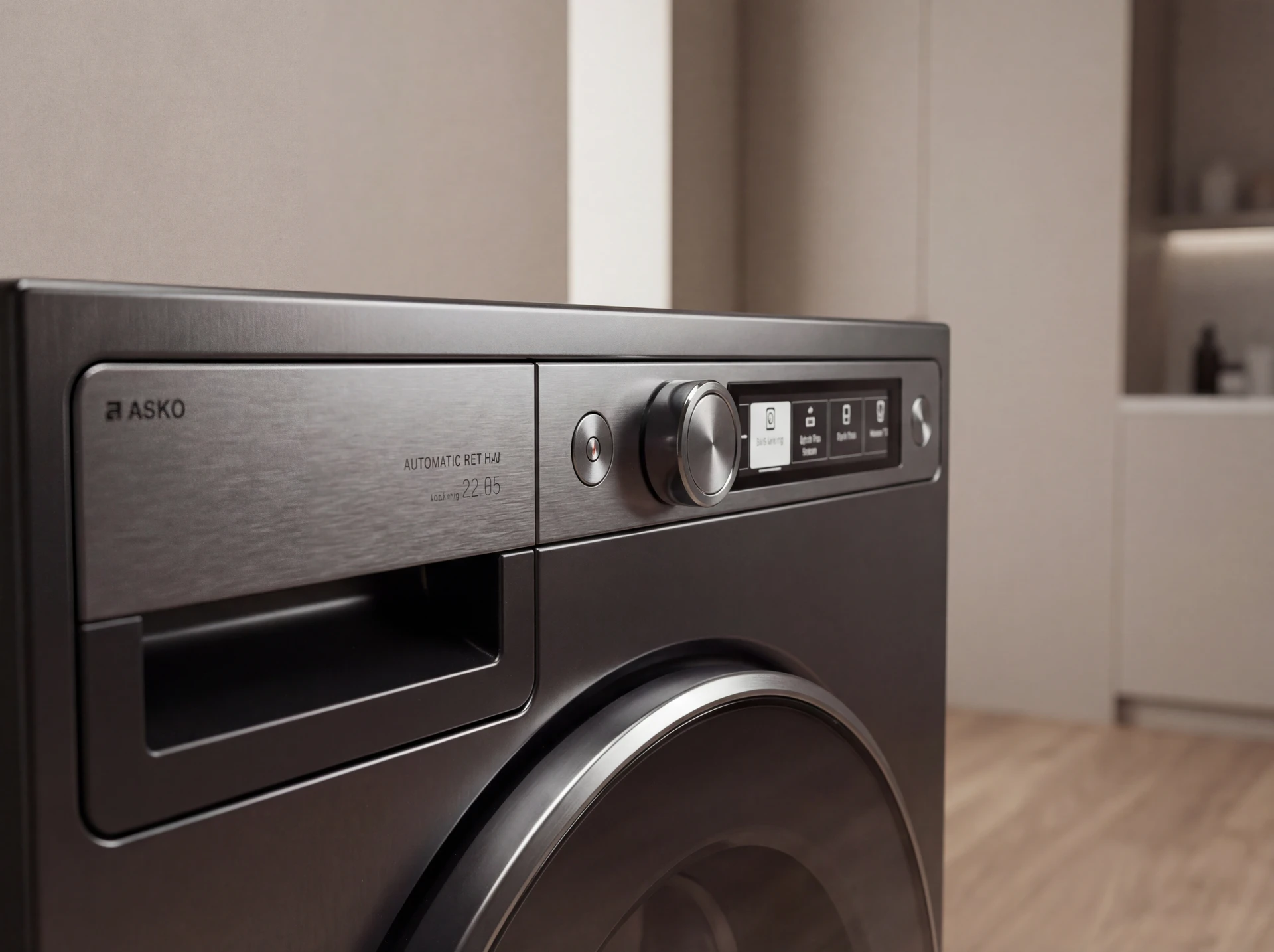 Asko T709HUG в интерьере постирочной комнаты, цвет графит серии Style