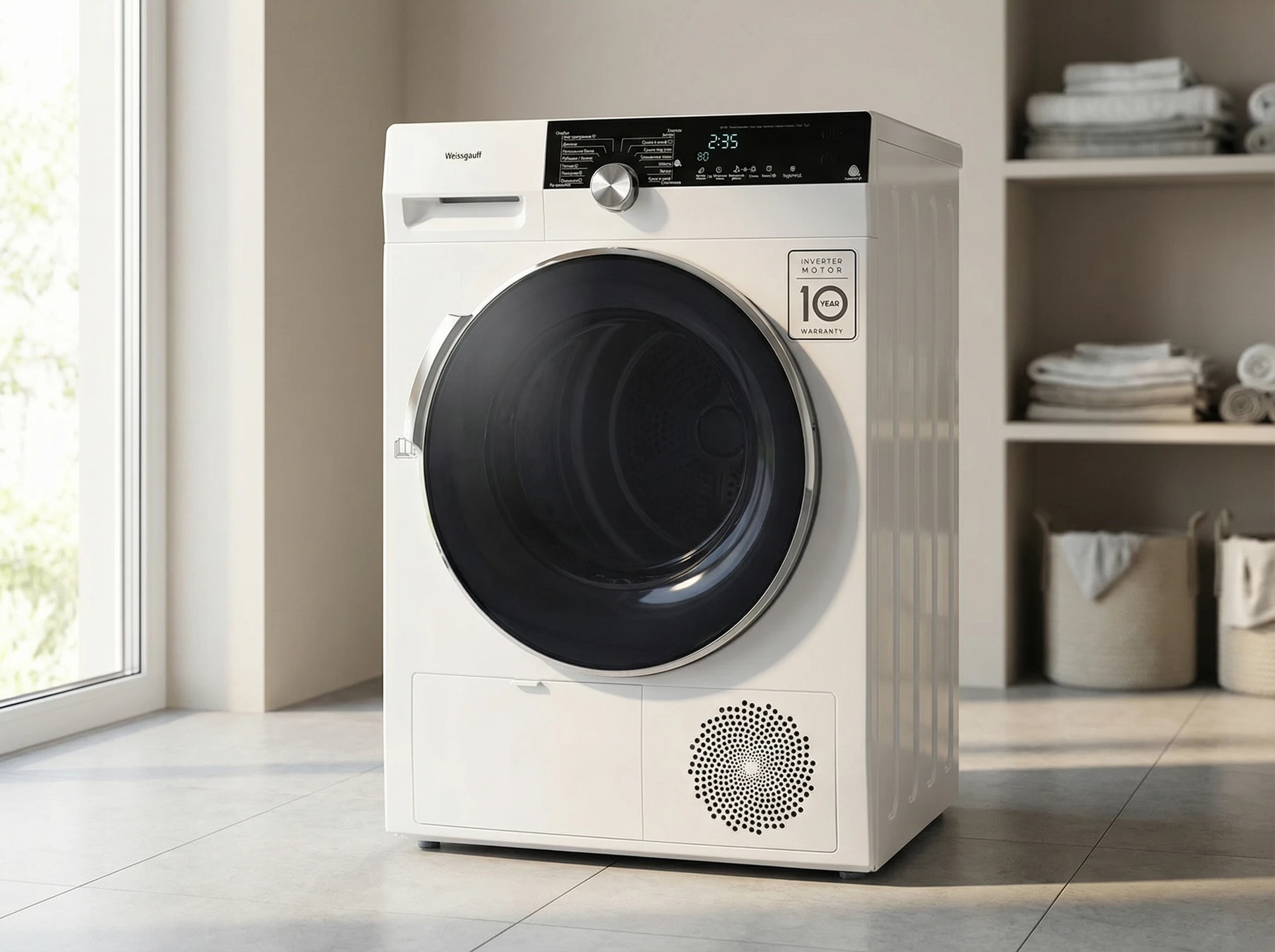 Сушильная машина Weissgauff WD 599 DC Inverter Heat Pump белый - фото в интерьере