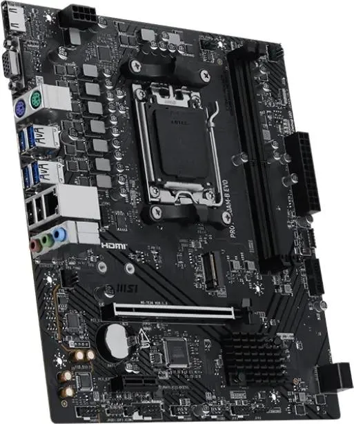 MSI Pro A620AM-B Evo материнская плата AM5 mATX вид сверху разъёмы и слоты