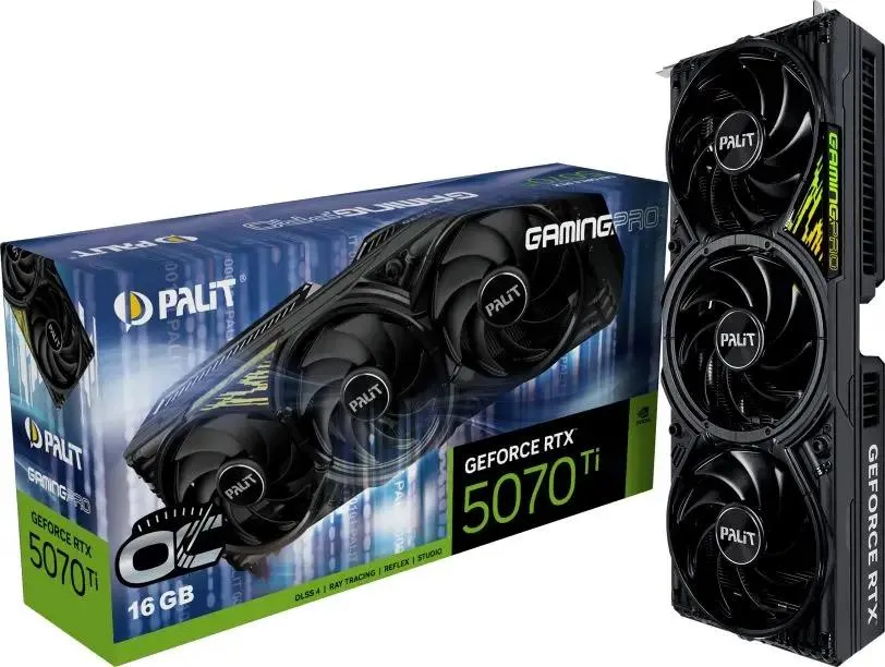 Palit GeForce RTX 5070 Ti Gaming Pro упаковка и общий вид видеокарты с 16 ГБ памяти