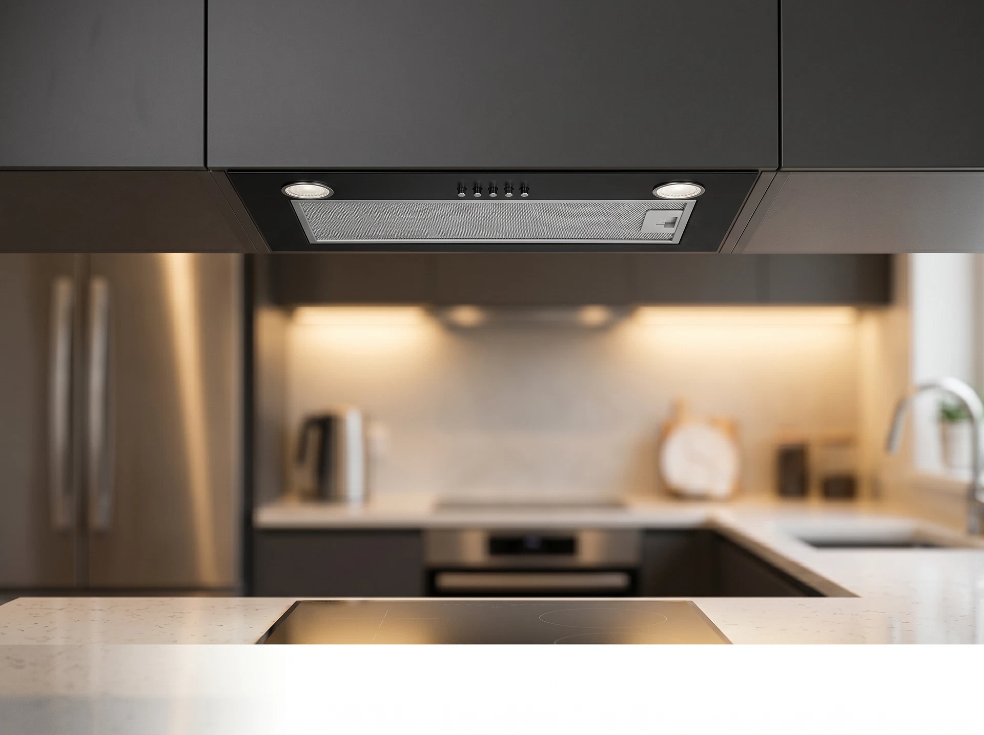 Schaub Lorenz SLD ES5220 черный в интерьере кухни — встраиваемая вытяжка в шкафу