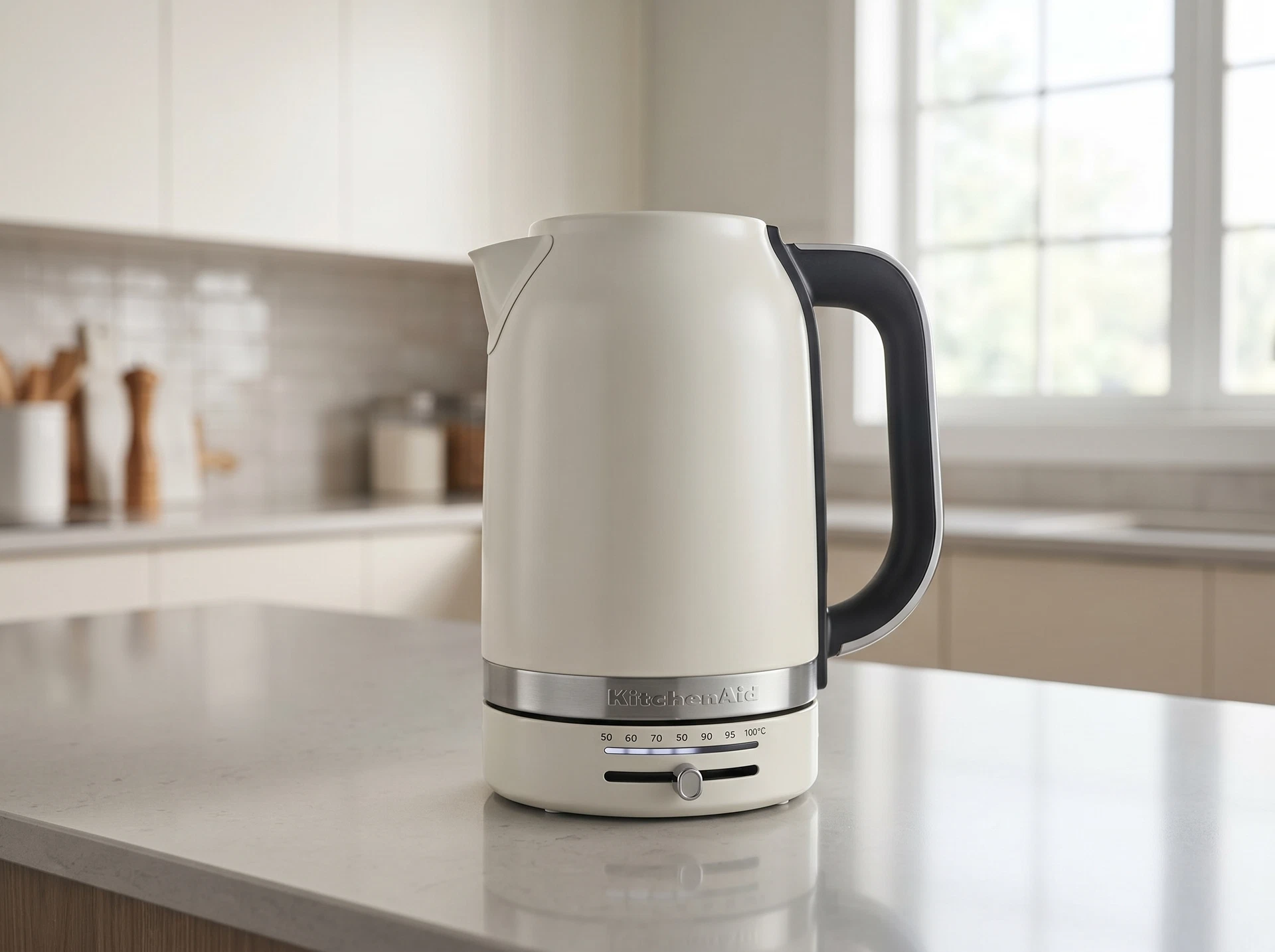 KitchenAid 5KEK1701EPL белый в интерьере кухни — компактный дизайн на столешнице