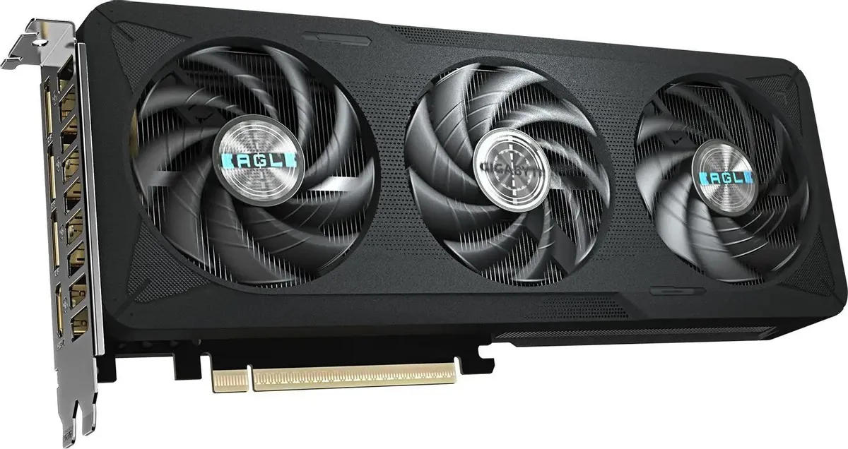 Gigabyte RTX 5060 Ti Eagle Max OC тройная СО боковой профиль с портами DP и HDMI