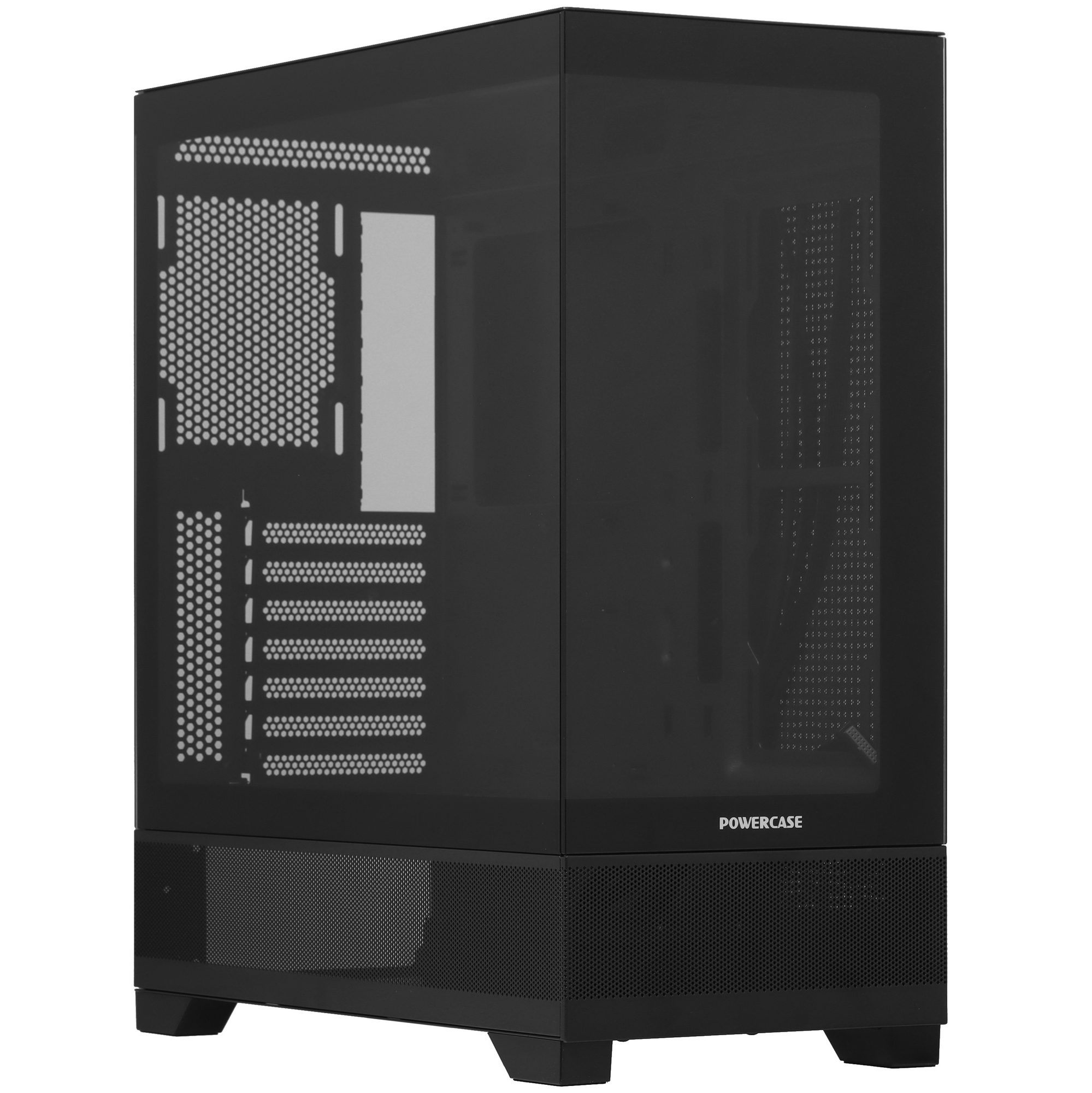 Powercase Luminous CLB-L0 боковой вид перфорированные панели и закалённое стекло