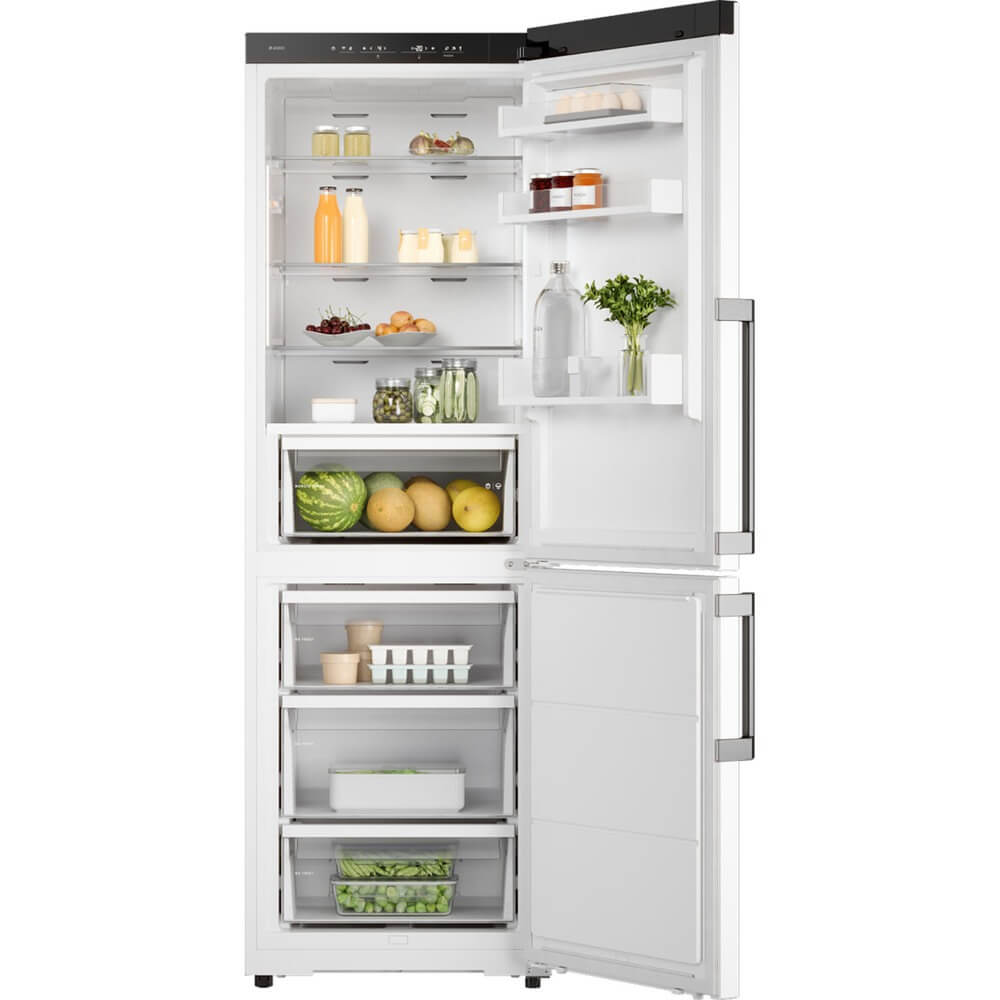 Asko RFC286KNBW1 открытые двери с продуктами демонстрация полок ящика Nordic Fresh и организации хранения
