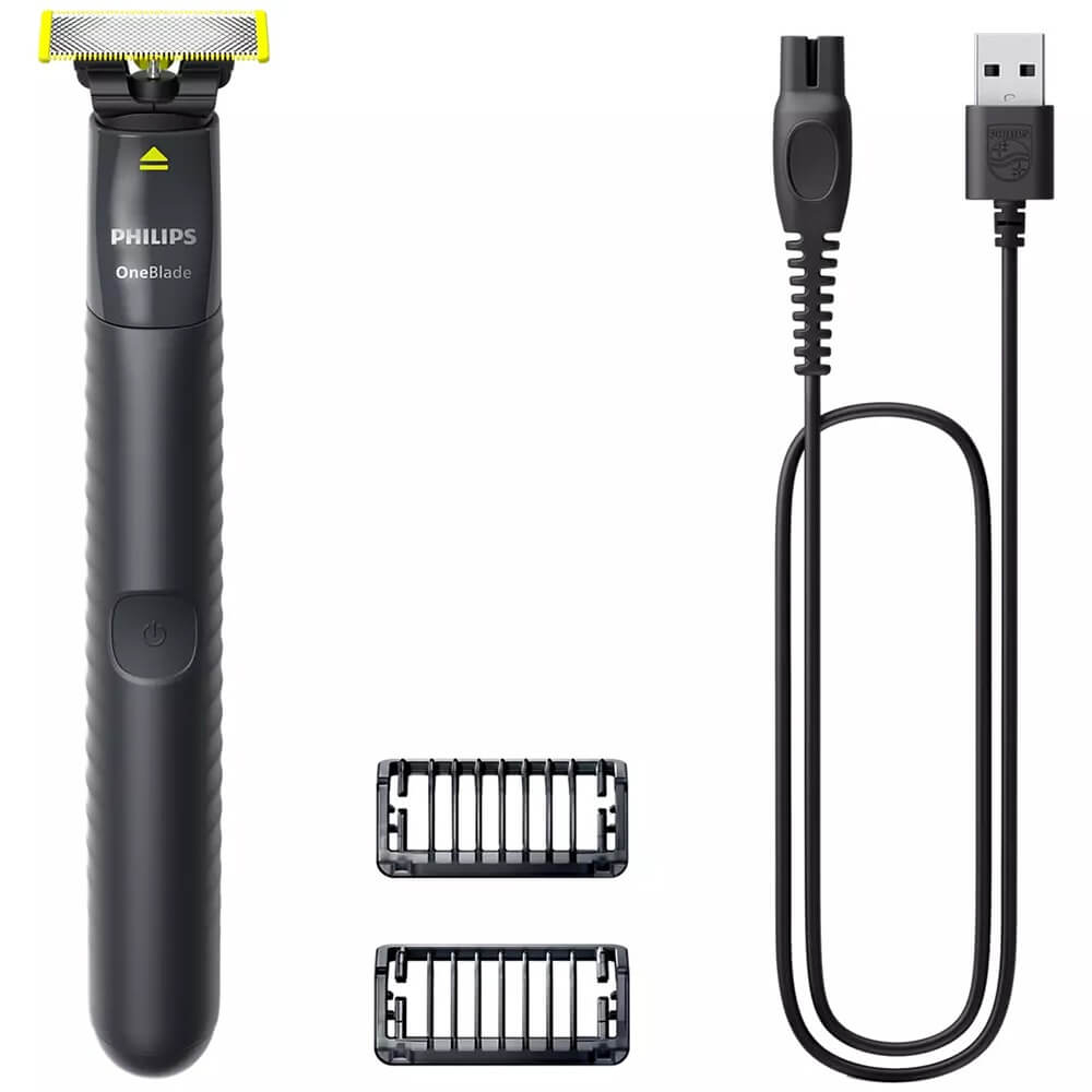 Philips QP1424/10 комплектация — триммер, сменные насадки и USB-кабель