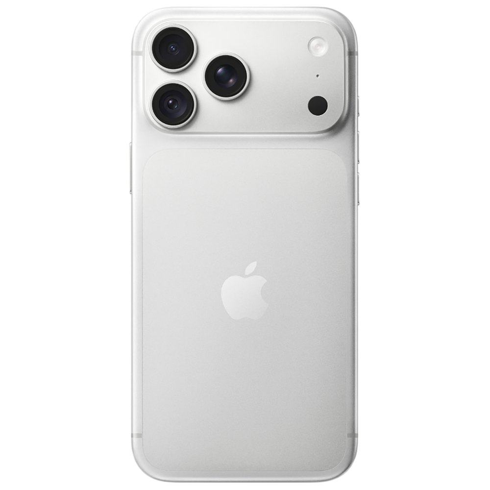Apple iPhone 18 Pro Max 256GB Silver вид спереди с блоком тройной камеры и логотипом Apple