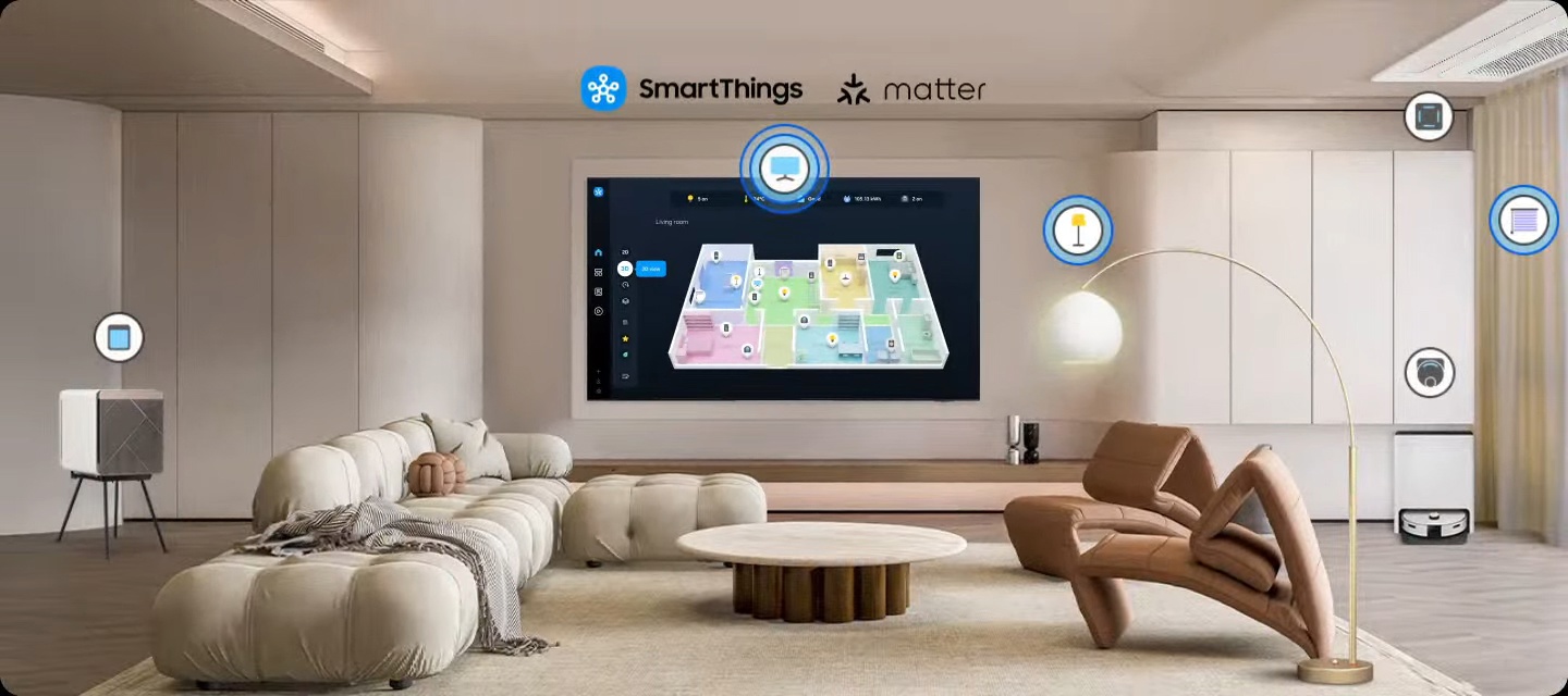 Samsung QE65S85FAEXRU — управление умным домом через SmartThings на экране телевизора