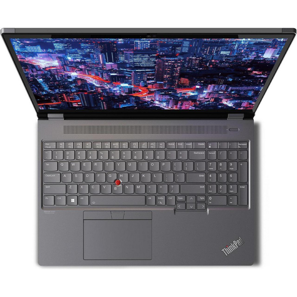 Lenovo ThinkPad P16 G2 вид сверху — клавиатура с красным TrackPoint и корпус из алюминия