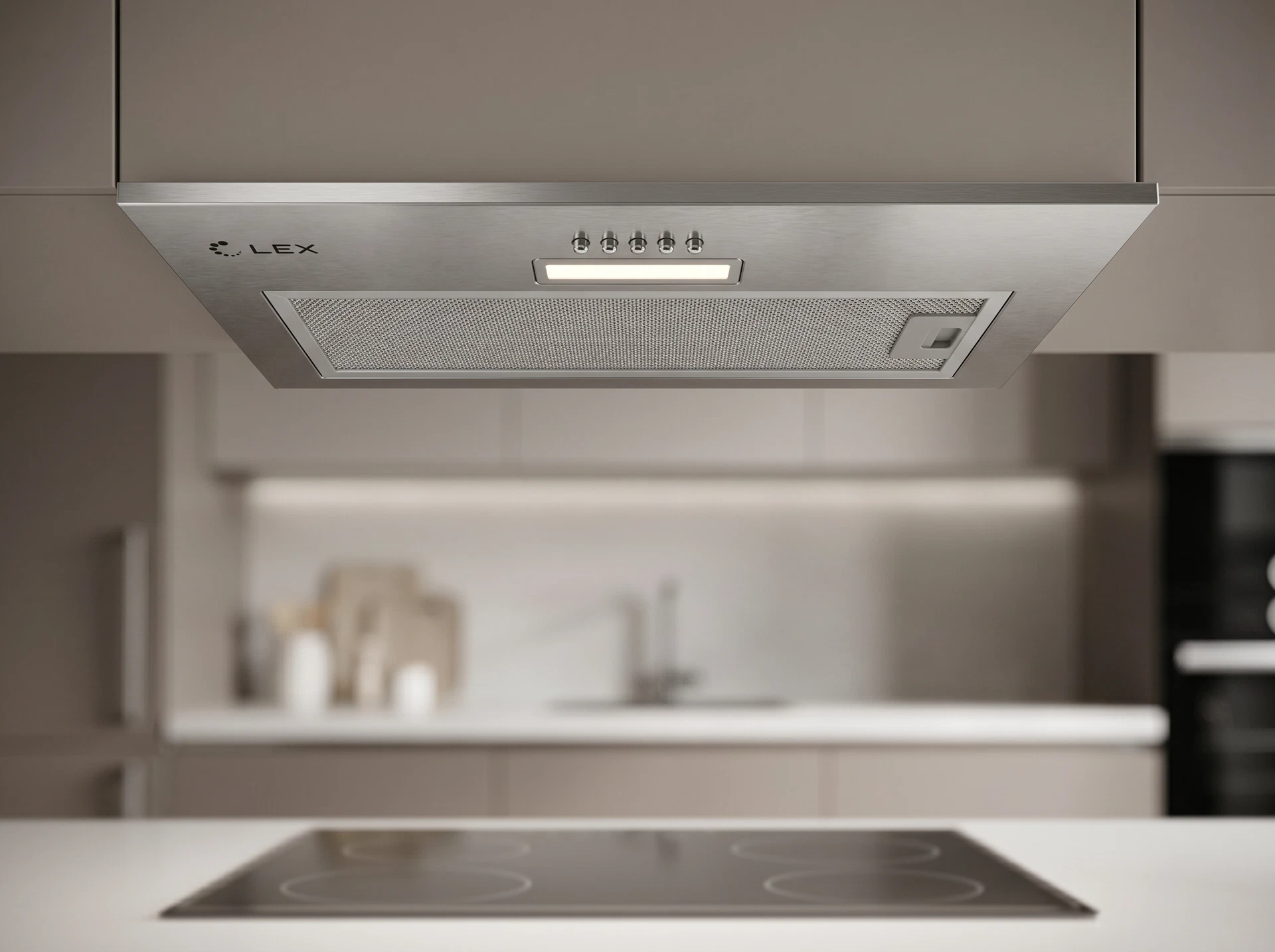 Встраиваемая вытяжка Lex GS Bloc Light 600 Inox нержавеющая сталь - фото в интерьере