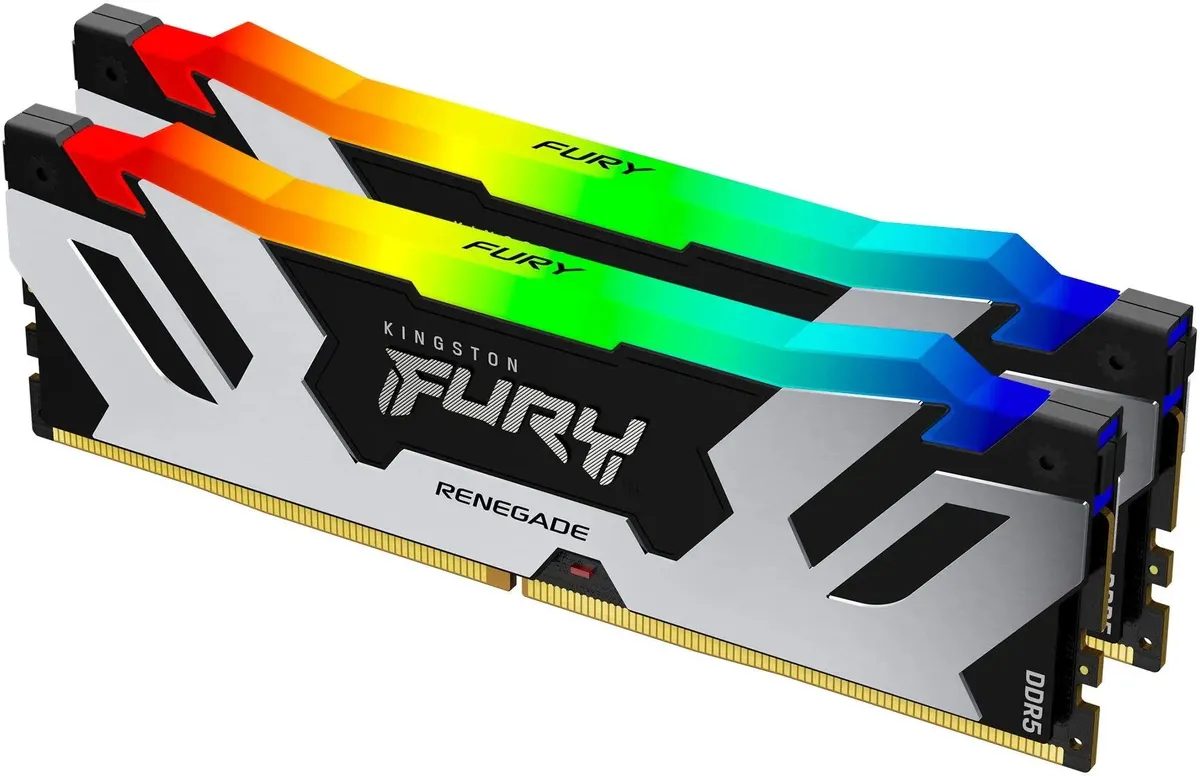 Kingston FURY Renegade DDR5 KF564C32RSAK2-32 два модуля под углом RGB подсветка градиент контакты DDR5