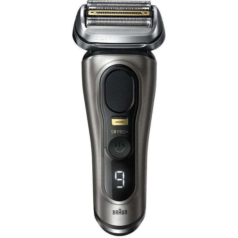 Braun 9515s Series 9 Pro+ вид спереди — сеточная головка, дисплей и кнопка питания