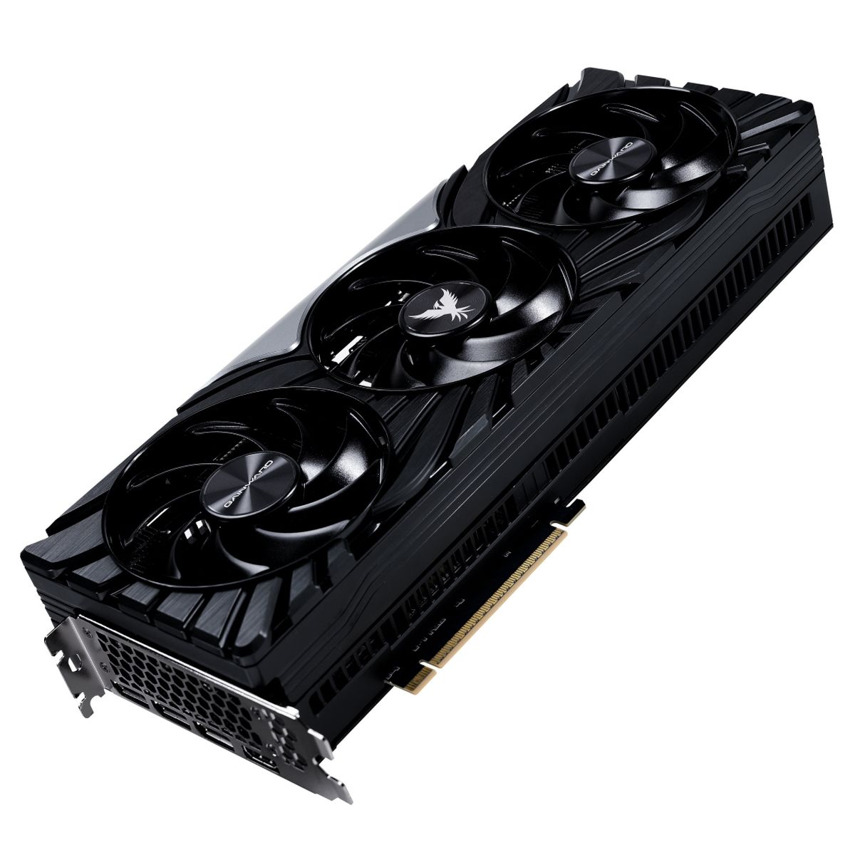 Gainward RTX 5070 Ti PHOENIX вид сверху три вентилятора охлаждения разъём PCIe x16
